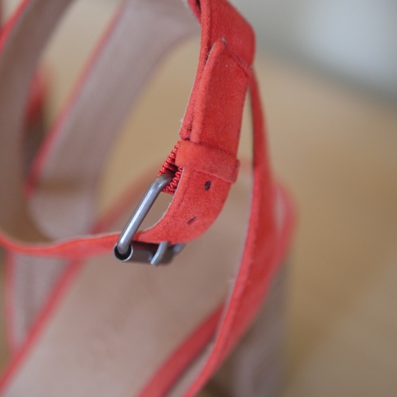 Madewell 6.5 orange red suede chunky heel - Picture 2 of 5